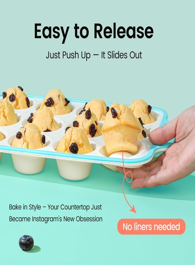 Fimary Silicone Muffin Pans for Baking 2 Pack, 2.6 Inch with Metal Reinforced Frame, Regular Size Nonstick Cupcake Pan 12 Cups for Baking Homemade Muffins, Dishwasher Safe BPA Free-Blue - Image 3